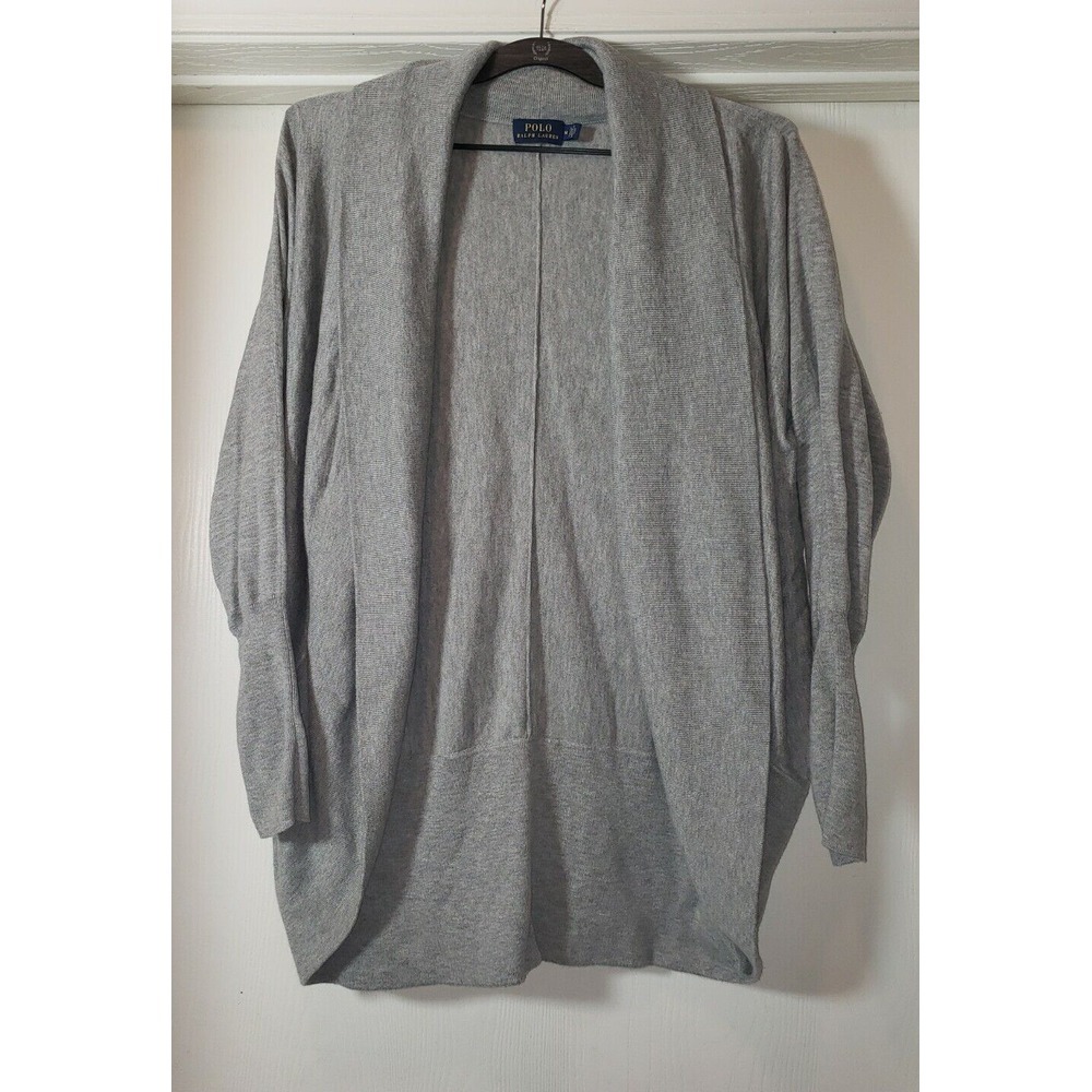 Women's Polo Ralph Lauren Gray Cardigan Sweater Size Medium Oversized Soft‎